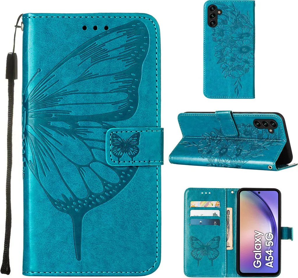 Custodia Flip Samsung A54 Blu Pelle - Protezione Anti-Urto Farfalla