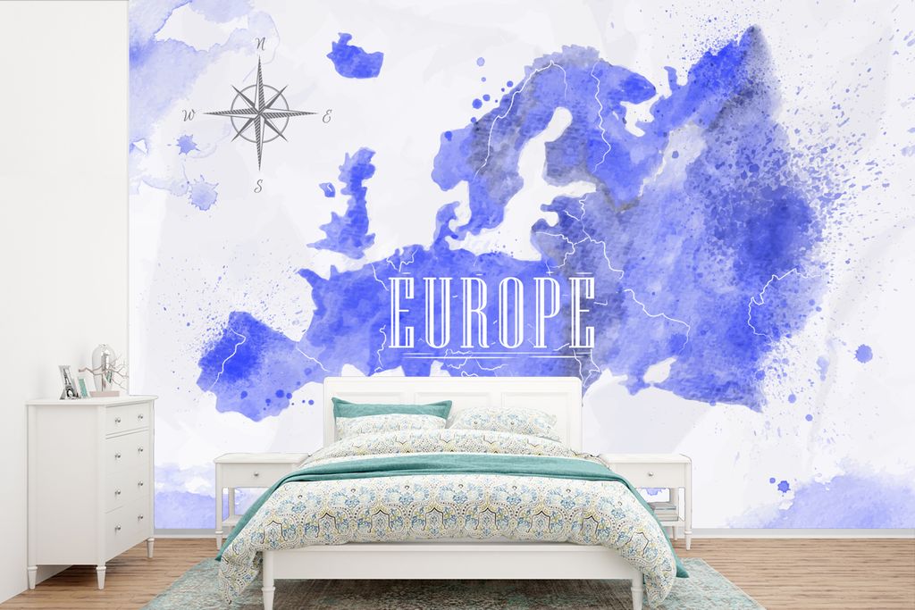 MuchoWow Fototapete für Wohnzimmer oder Schlafzimmer Wandtapete Vinyl Motivtapete Karte - Lila - Europa - 330x220 cm - Fototapeten