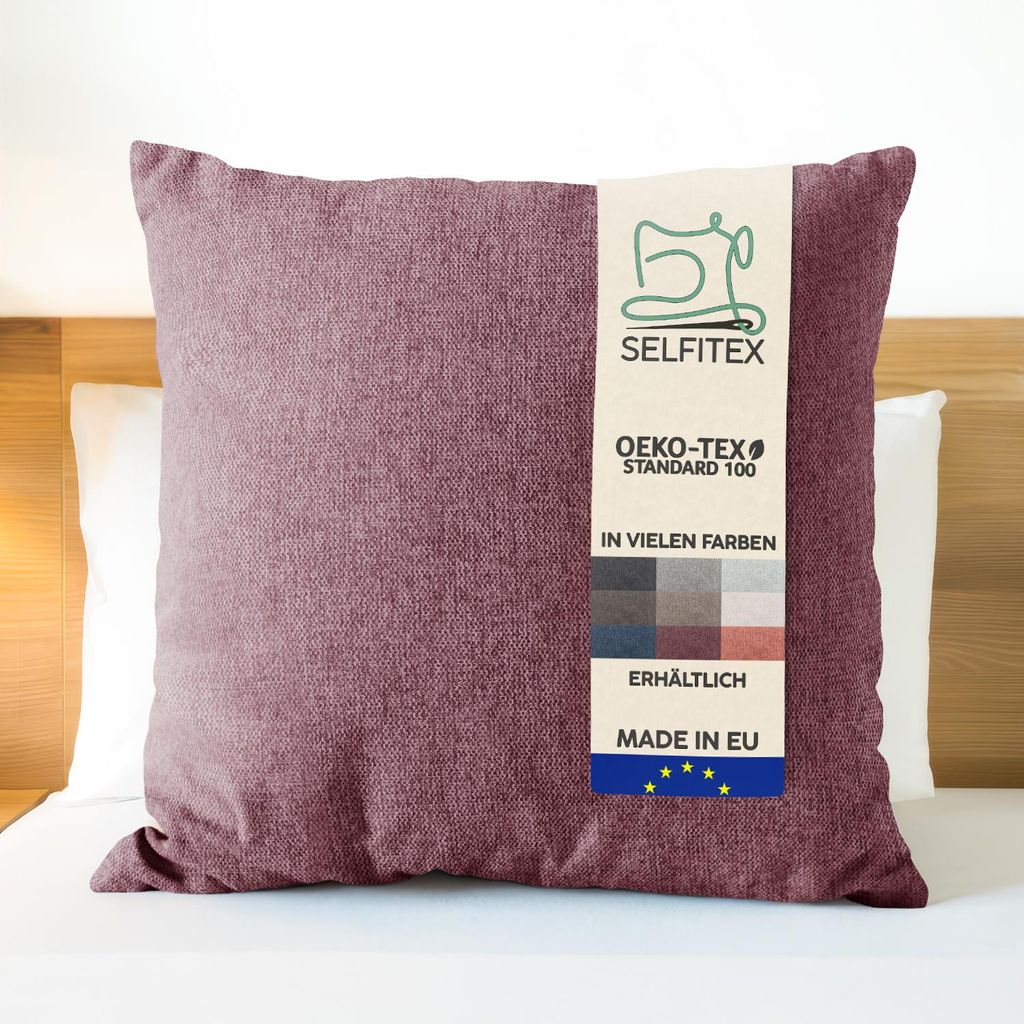 Selfitex Dekokissen XXL 80x80 inkl. Füllkissen, kuschelweiches Lesekissen, Rückenkissen, Sofakissen, für Couch, Bett (Farbe: Weinlila)