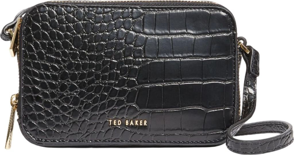 Ted Baker Umhängetasche Stina Double Zip Croc Effect Mini Camera Bag Black schwarz