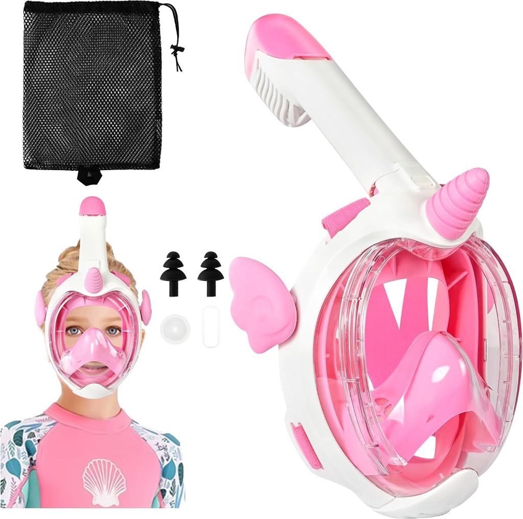 Kinder-Schnorchelmaske 180° Sicht Design Anti-Beschlag & Anti-Leck - Verbesserte Atmungssystem Dry Top Schnorchelset für Kinder.