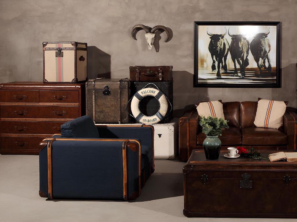 Design sessel Koffer Textil Couch Polster Einsitzer Sofas wohnzimmer möbel retro