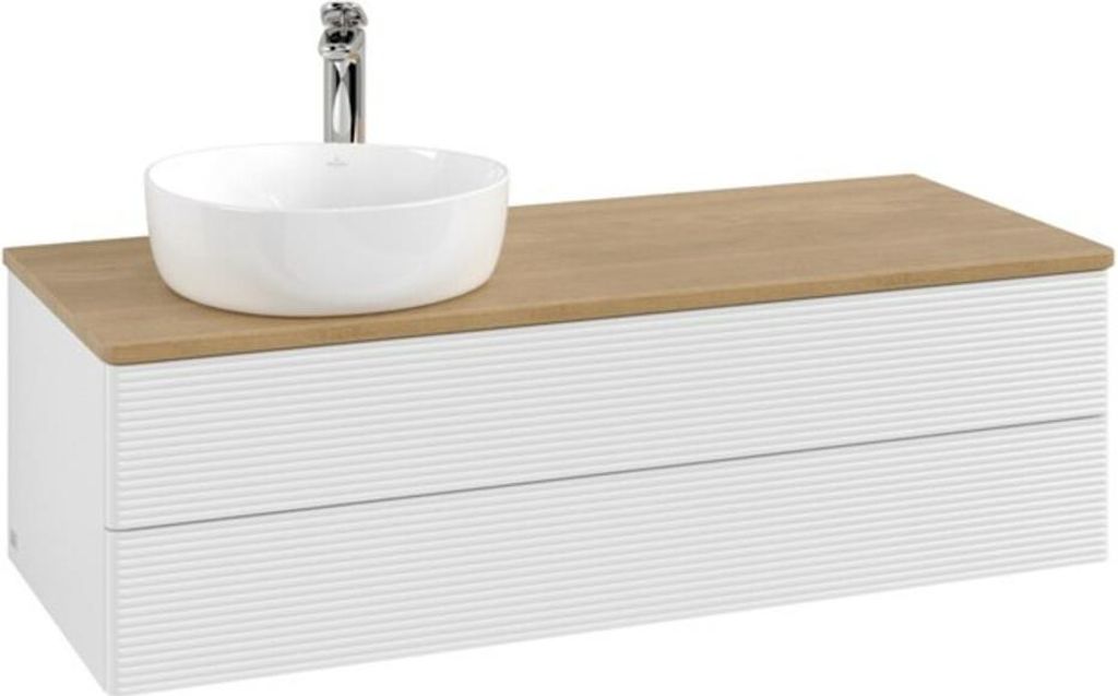 V&B Waschtischunterschrank mit Frontstruktur, mit Beleuchtung Antao 120x36x50cm, HL, WBP hon. Oa, g wh. Lac
