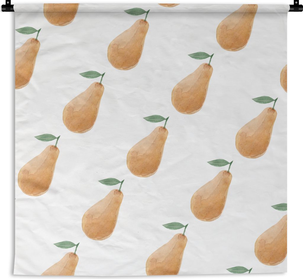 MuchoWow Wandteppich Wandbehang Birnen - Aquarell - Weiß 150x150 cm Tapisserie Dekoration Wandtuch - Wohnaccessoires - Modernes