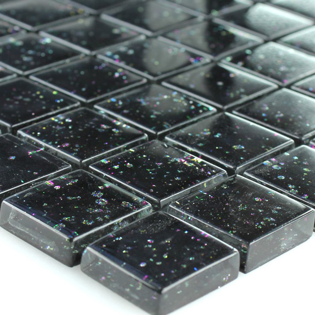 Glasmosaik Fliesen Nacht Schwarz Glitzer 23x23x8mm