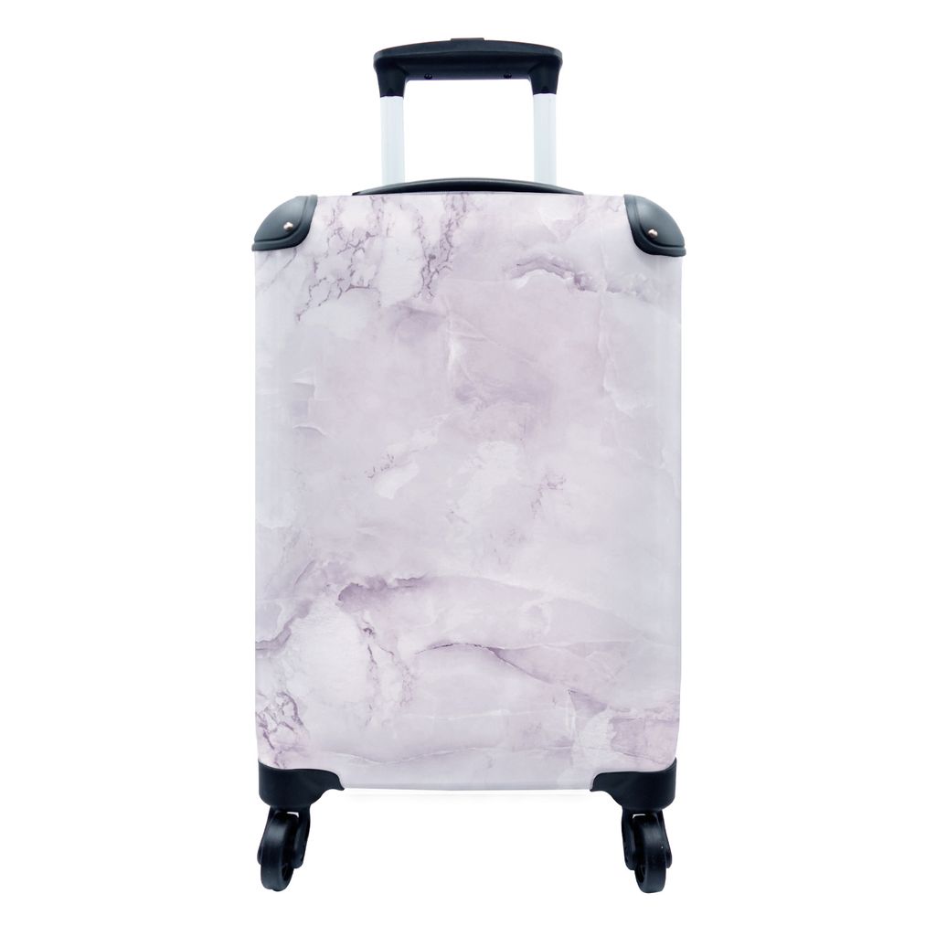 MuchoWow Koffer Handgepäck Trolley Rollkoffer Kleine Reisekoffer mit 4 Rollen - Marmor - Adern - Violett - Cabin Size < 55x40x23 cm & 55x40x20 c...