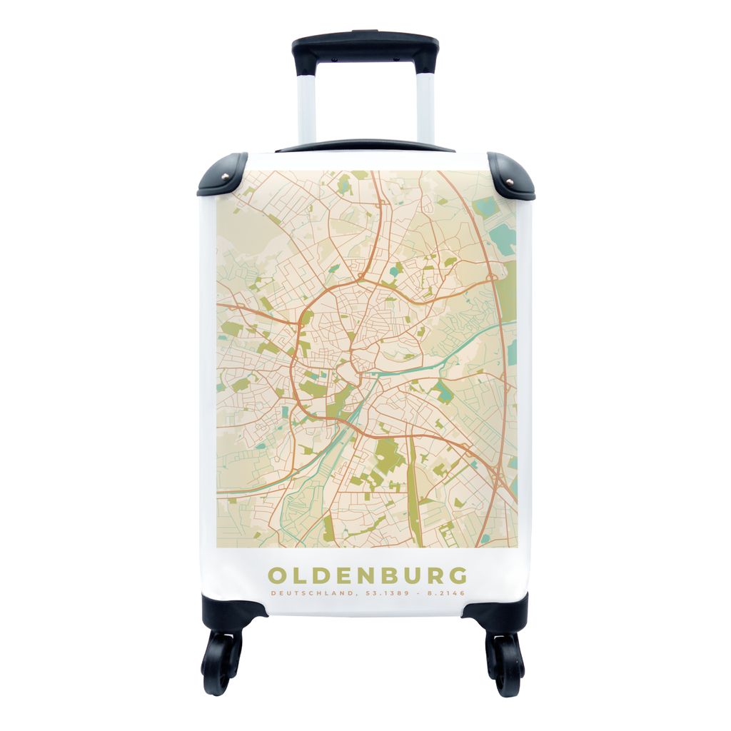 MuchoWow Koffer Handgepäck Trolley Rollkoffer Kleine Reisekoffer mit 4 Rollen - Karte - Oldenburg - Vintage - Stadtplan - Cabin Size < 55x40x23 ...