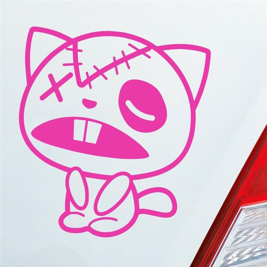 Auto Aufkleber Comic Katze Tier Cat Spaß Freak 10x11 cm Pink Sticker Heckscheibenaufkleber