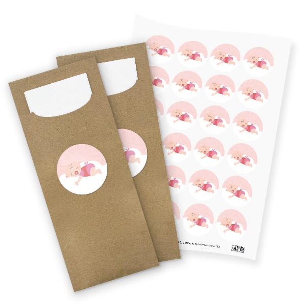 itenga 24x Bestecktaschen + Stickerbogen "Baby auf Wolke" (Motiv 145)