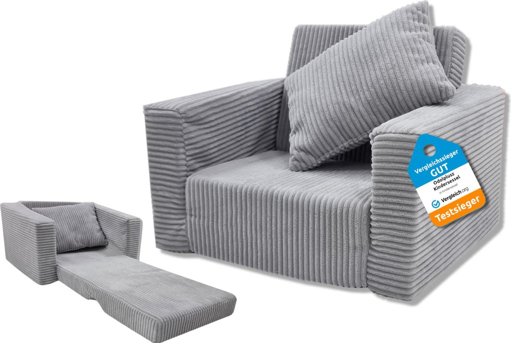 Odolplusz Kindersessel klappbar | Kindersofa Mini-Sessel Kinderstuhl Kuschelsessel | Kindermöbel für Kinderzimmer | (Grau aus Cord)