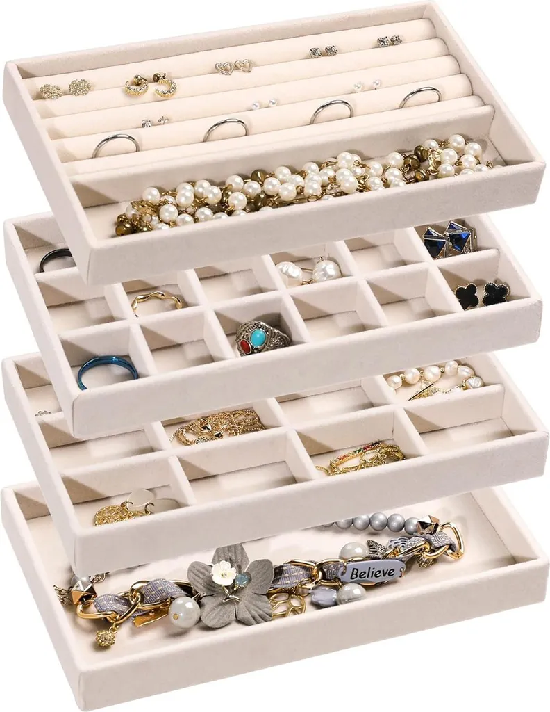 Dites Adieu aux Bijoux Emmêlés - 4 Plateaux Organiseurs en Velours