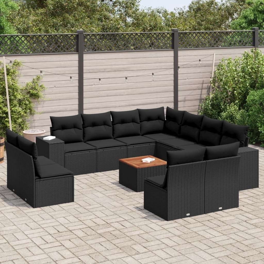 12-tlg. Garten-Sofagarnitur mit Kissen Schwarz Poly Rattan 3225502