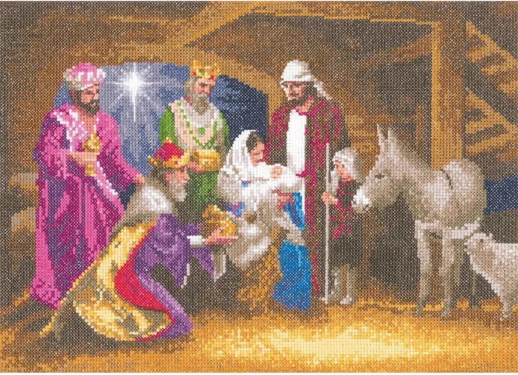 Kit Point de Croix Noël pour Décoration Crèche Heritage JCNA1285-A Aida