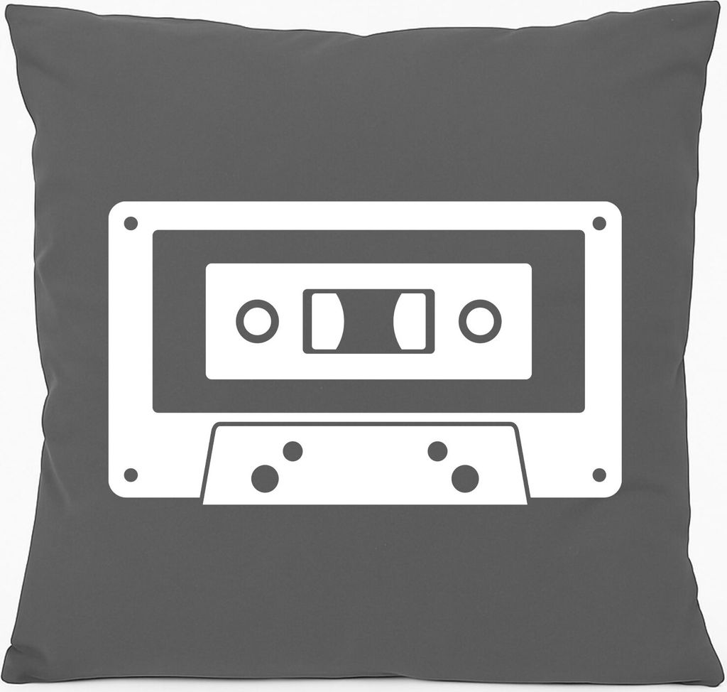 Huuraa Kissen Kassette Tape 40x40cm mit Füllung Steel Grey Baumwolle Dekokissen Geschenkidee