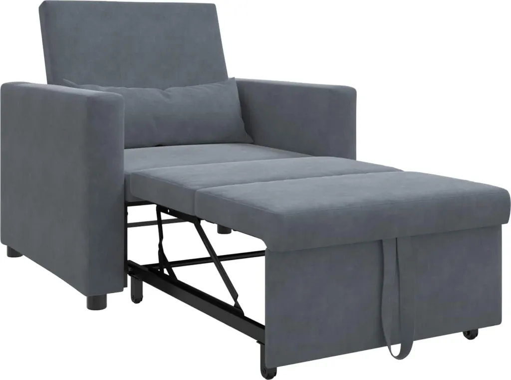 Fauteuil lit convertible 1 place en velours gris avec roulettes vidaXL