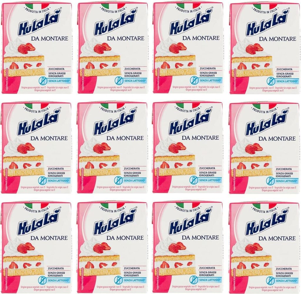 12x Hulalà Panna da montare zuccherata gesüßtes Süßwarenprodukt Sahne zu montierendes 200ml laktosefrei und frei von gehärtetem Fett Italieni...