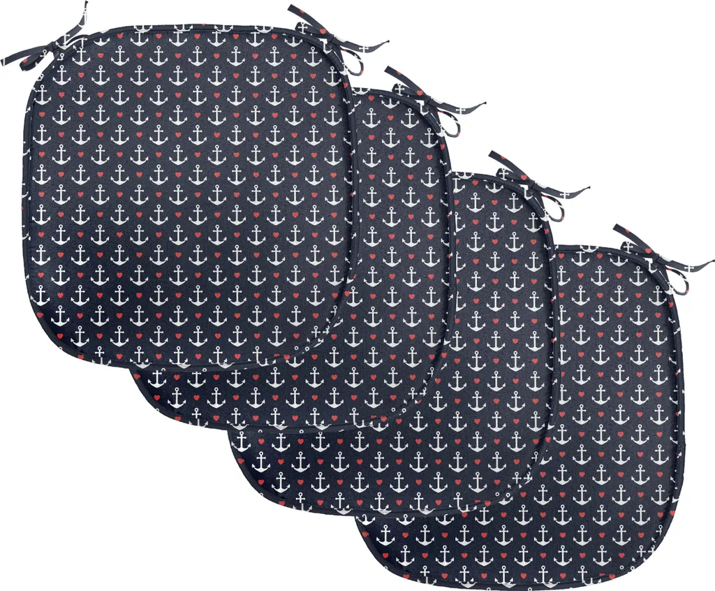 ABAKUHAUS Cuscini per sedie da sala da pranzo, piccoli ancore bianche, cuscini decorativi impermeabili con cinturini per sedie da cucina, 40 cm x 40 cm, confezione da 4, nero bianco rosso