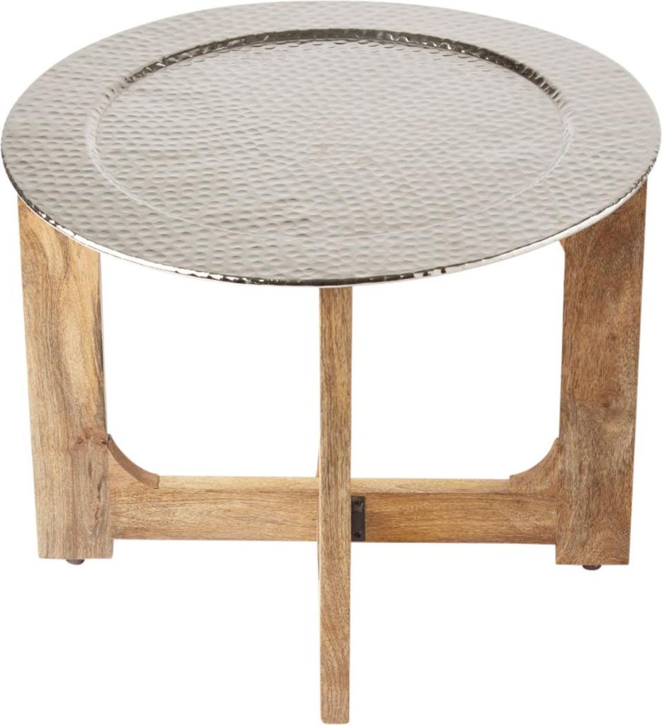 Wohnzimmertisch Couchtisch rund modern aus Metall und Holz ø 60cm | Marokkanischer runder Vintage Tisch Klapptisch klappbar | Moderner Design Rund...
