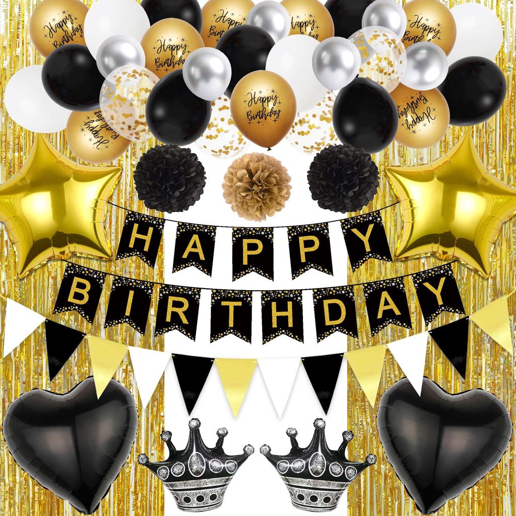 Geburtstagsdekorationsset Schwarz Gold Party Set Produktbild 