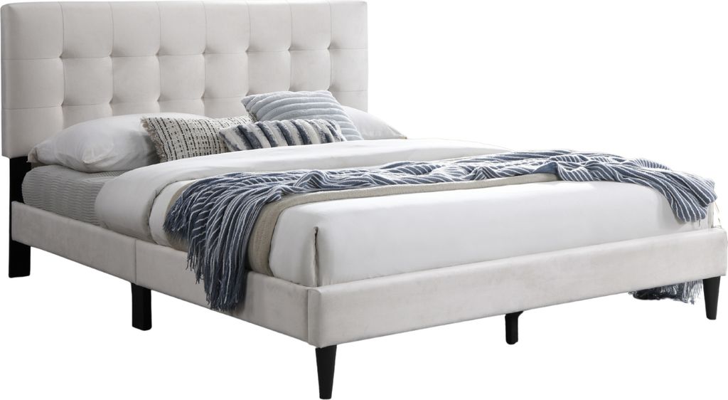 Polsterbett 140x200 und 160x200 cm Doppelbett mit Lattenrost und weichem Bezug, Bettgestell, Kassettensteppung, 140x200 cm, Beige