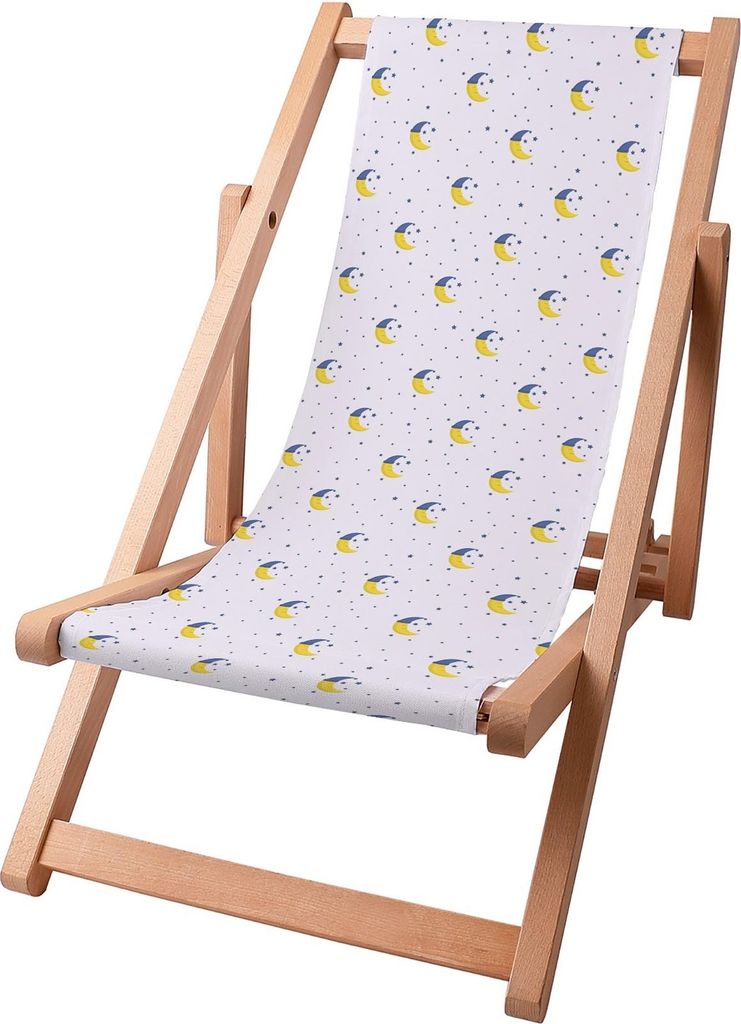 Dreamroots Kinder Liegestuhl klappbar Holz, bis zu 130 kg, Sonnenliege klappbar mit 3-stufiger Neigungsregulierung der Rückenlehne, Moon and Stars
