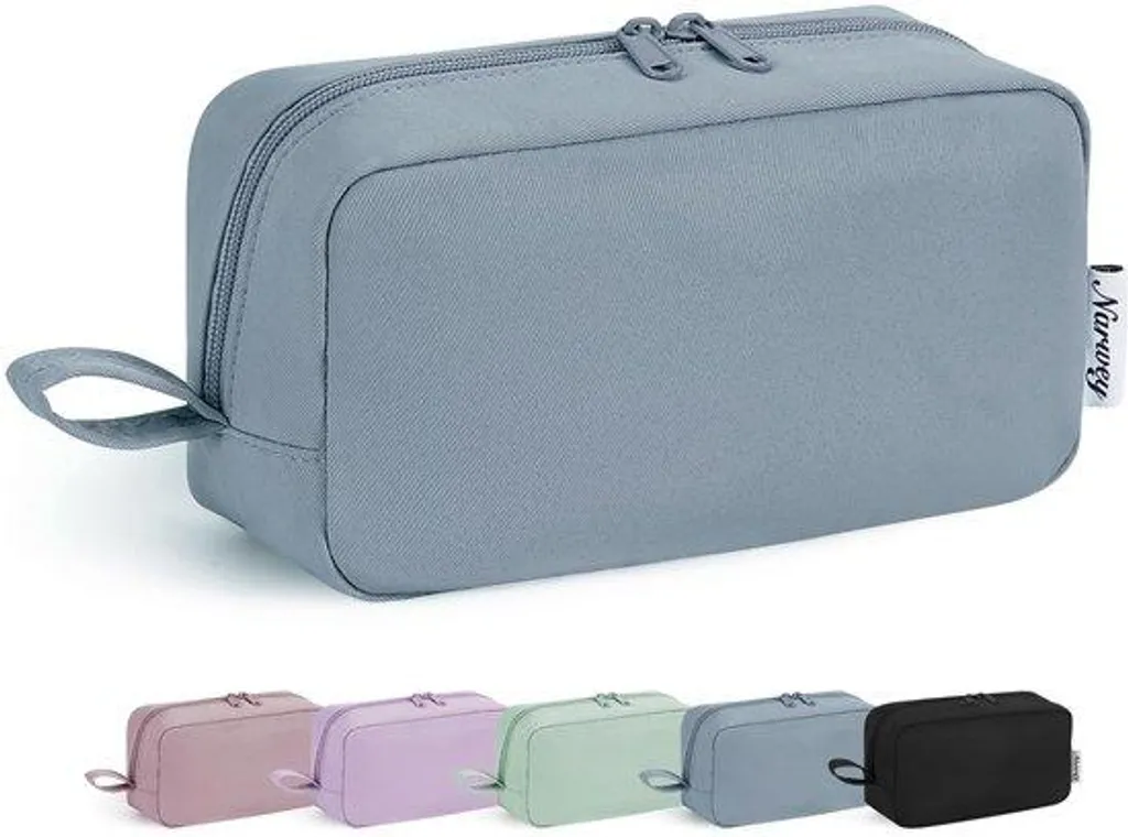 Pochette de maquillage compacte gris-bleu pour cosmétiques et pinceaux