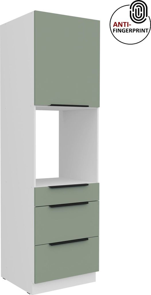 Küchen Hochschrank 60 cm Küche ARIA Aquamarin ultra matt + Weiss matt, hochwertige Fronten mit Anti Fingerprint Beschichtung, Soft-Close Küchenz...