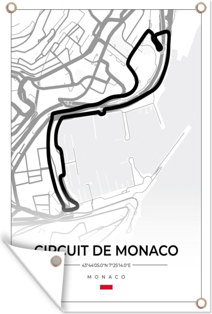 MuchoWow 80x120 cm Outdoor-Poster Gartendeko Sichtschutz Garten Poster für den Garten Monaco - Formel 1 - Circuit de Monaco - Rennstrecke - Weiß