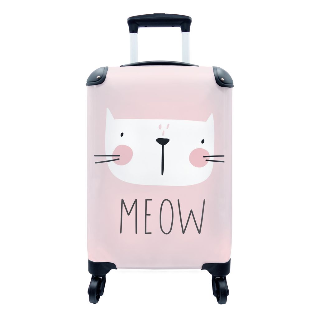 MuchoWow Koffer Handgepäck Trolley Rollkoffer Kleine Reisekoffer mit 4 Rollen - Zitate - Miau - Katze - Illustration - Kinder - Cabin Size < 55x...