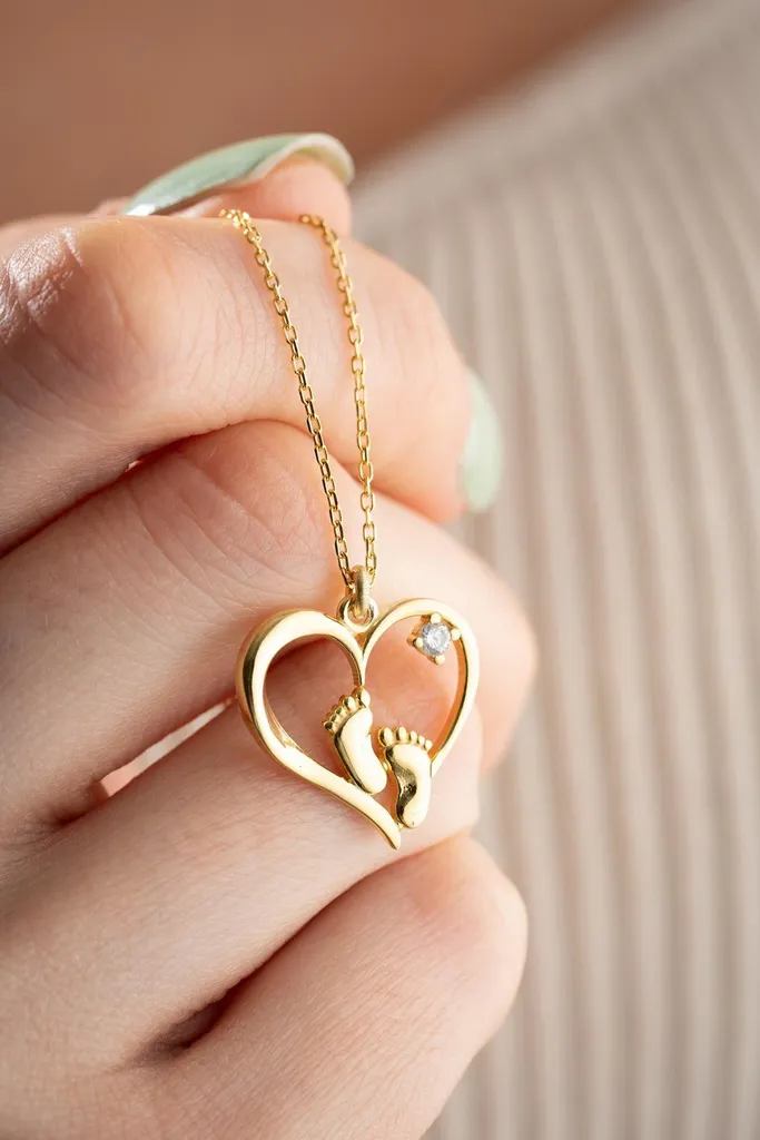 Pendentif pied de bébé en argent et zircone, bijou de fête des mères
