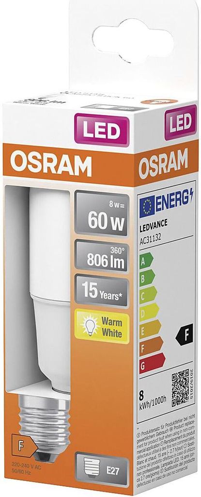 Osram STAR Lampadina LED Bianco caldo 2700 K 8 W E27 F Immagine del prodotto 