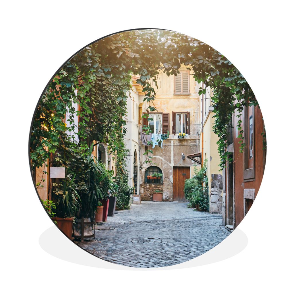 MuchoWow Aluminium Wandkreis Gasse in Rom Ø 30 cm Wanddeko Modern Wohnzimmer - Wand Bild - Wohnzimmer - Runde Bilder - Alubilder - Kunst für zu...