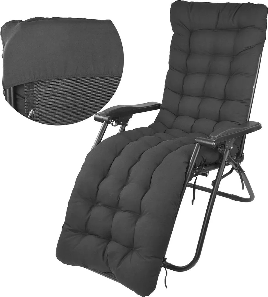 Coussin pour chaise longue 170cm noir épais et moelleux en coton-polyester