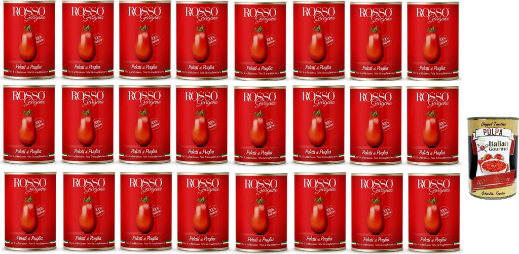 24x Rosso Gargano Geschälte Tomaten aus Apulien Italienisches dose mit 400 Gramm + Italian Gourmet polpa 400g
