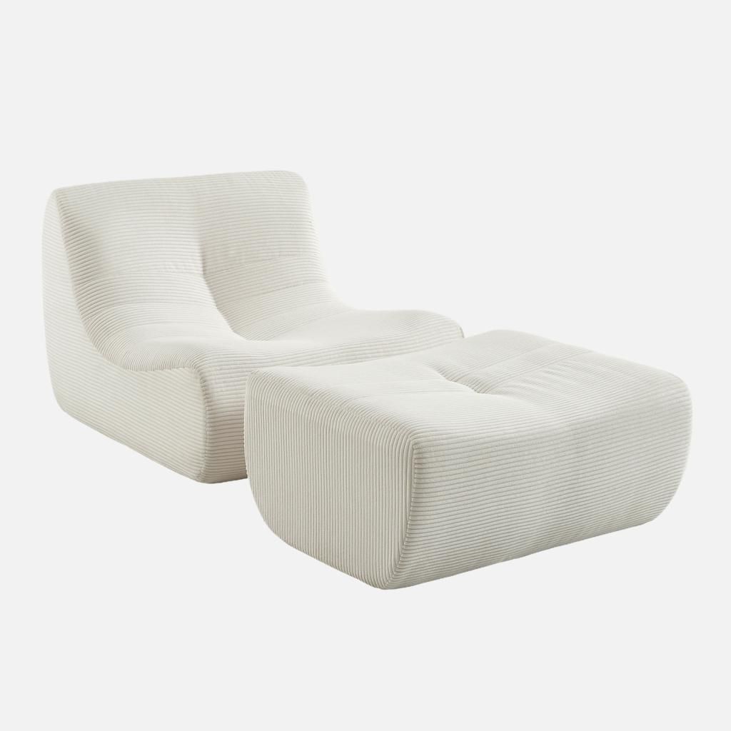 sweeek - Sessel mit Cordbezug und Hocker - Creme