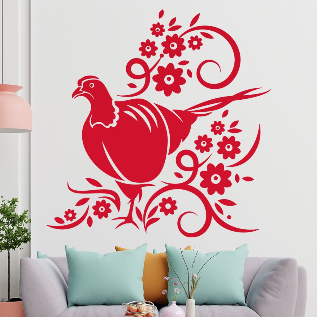 Tribal Huhn Blumen Wandtattoo in 6 Größen - Wandaufkleber Wall Sticker - Dekoration, Küche, Wohnzimmer, Schlafzimmer, Badezimmer