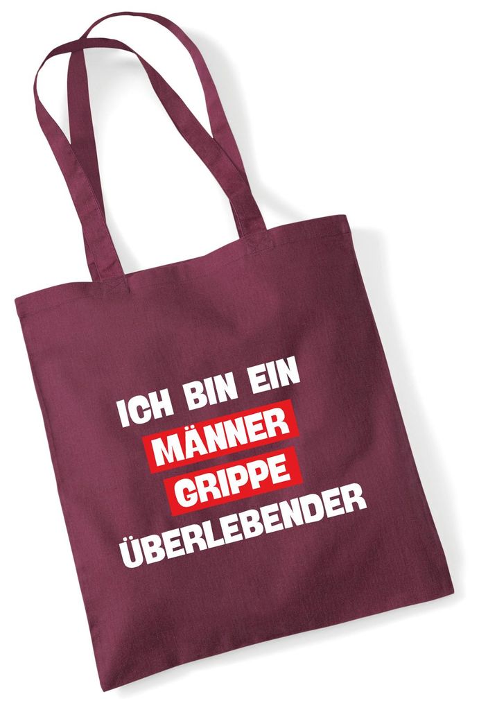Huuraa Jutebeutel Ich bin ein Männergrippe überlebender 10 Liter Burgundy Baumwolle Tasche Geschenkidee