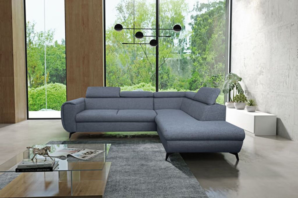Ecksofa "Mona" Eckcouch Sofa Schlaffunktion blaugrau Recamiere rechts