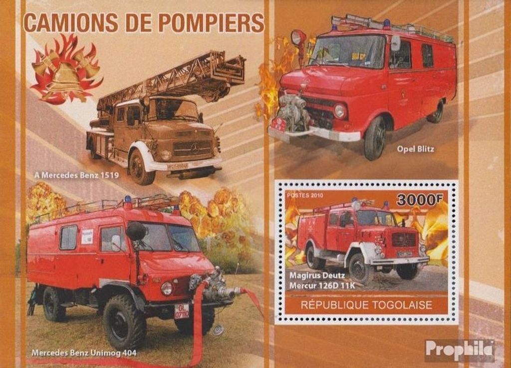 Briefmarken Togo 2010 Mi Block552 (kompl.Ausg.) postfrisch Feuerwehrfahrzeuge
