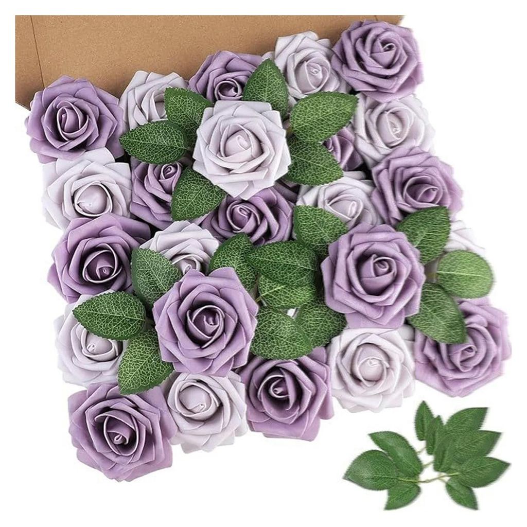 25 künstliche Rosen mit langem Stiel, realistische Seidenrosen, ideal für Tischdekorationen bei Hochzeiten, Partys und Festen.