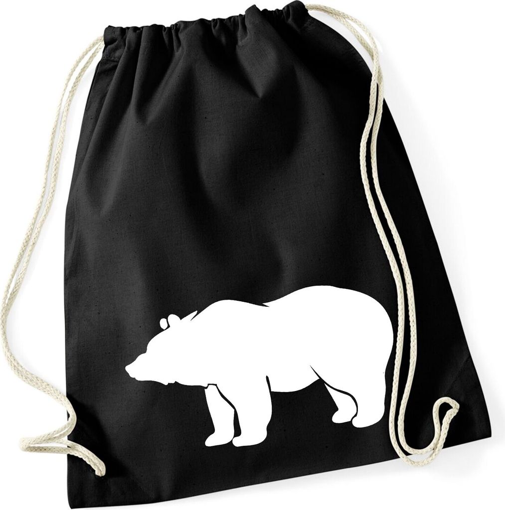 Huuraa Turnbeutel Bär Silhouette 12 Liter Black Baumwolle Rucksack Geschenkidee