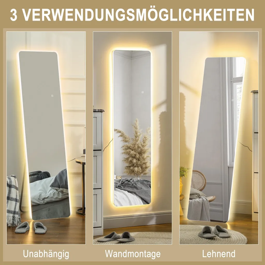 Miroir en pied HOMCOM 150 x 40 cm avec éclairage LED blanc intégré - 8