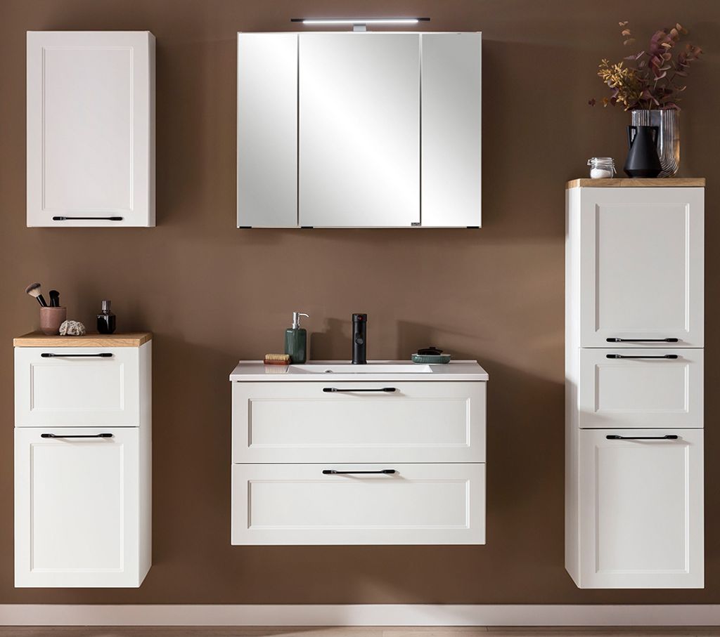 Badezimmer Landhaus Stil Komplettset 5-tlg. in weiß MARLING-03 inkl. Waschbecken, B/H/T ca. 200/200/47 cm