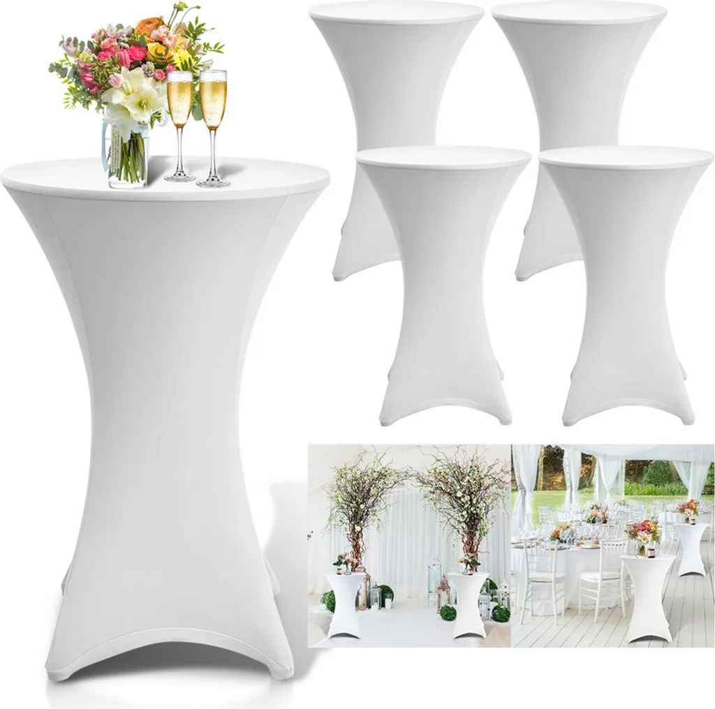 5 Copritavoli Stretch Bianchi Ø70cm - Eleganza per Ricevimenti e Nozze