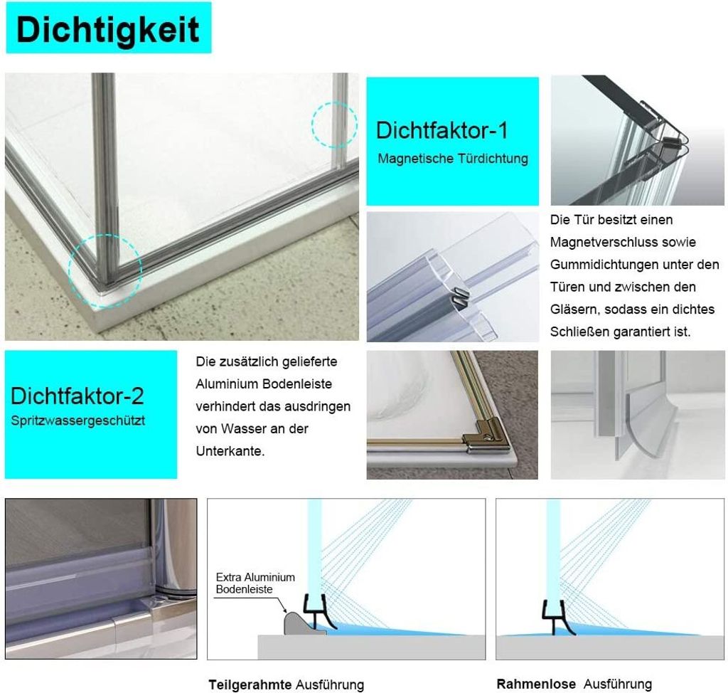 EMKE Duschtür 80 x 195 cm Pendeltür Nischentür Dusche Produktbild 5