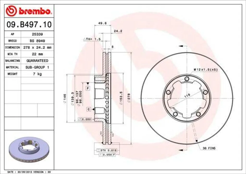Supprimez les Vibrations : Disque de Frein Brembo pour Nissan Cabstar