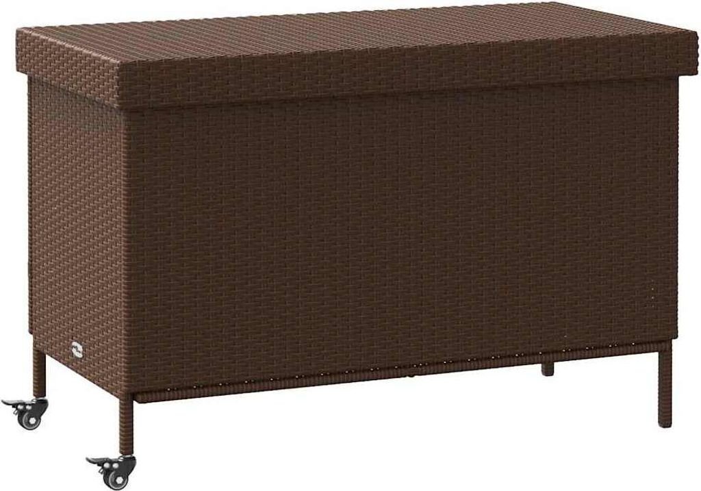 Gartentruhe mit Rollen Braun 110x55x73 cm Poly Rattan