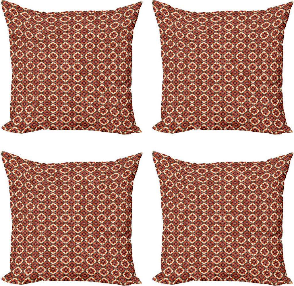 ABAKUHAUS Mittelmeer- Kissenbezug Set (4 Stück), Azulejo Blumenmotiv, Moderner Doppelseitiger Digitaldruck, 60 cm x 60 cm, Vermilion Indigo
