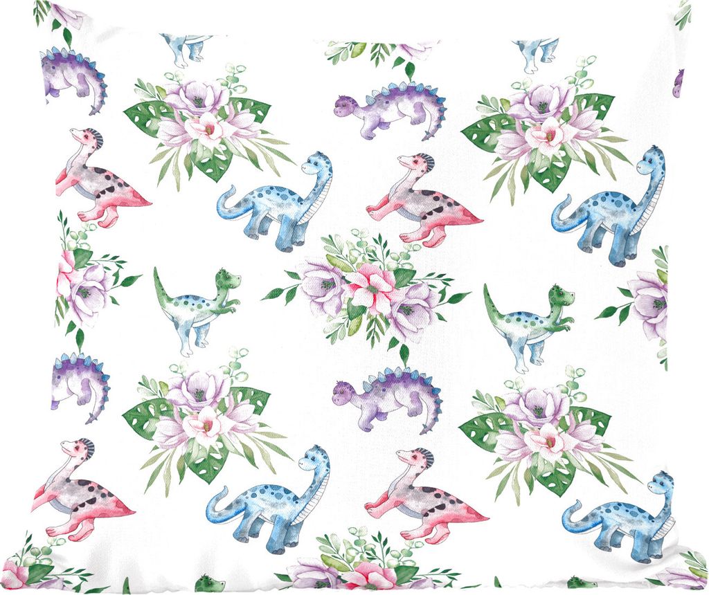 MuchoWow Zierkissen Sofakissen Wohnzimmer Dekokissen 40x40 cm Kinderzimmer - Dinosaurier - Blumen - Mädchen - Kinder - Rosa - Kind - Foto Kissen...