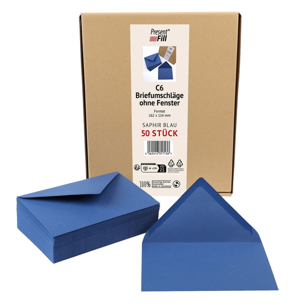 50 x PresentFill® Briefumschläge C6 ohne Fenster - Saphir Produktbild 